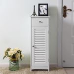 Casa si Gradina - Mobilier - Mobilier baie - Corpuri baie - Dulap de depozitare de podea pentru baie, din lemn cu sertar, usa cu lamele, 32x30x87cm, alb - Infinity.ro