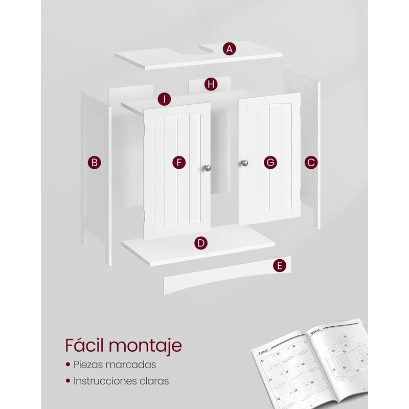 Casa si Gradina - Mobilier - Mobilier baie - Corpuri baie - Dulap baie baza lavoar, cu 2 usi, 2 rafturi, alb 60x60x30 cm, alb - Infinity.ro