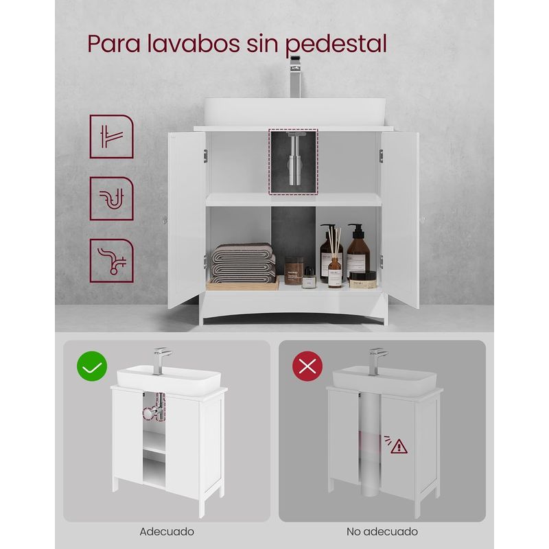 Casa si Gradina - Mobilier - Mobilier baie - Corpuri baie - Dulap baie baza lavoar, cu 2 usi, 2 rafturi, alb 60x60x30 cm, alb - Infinity.ro