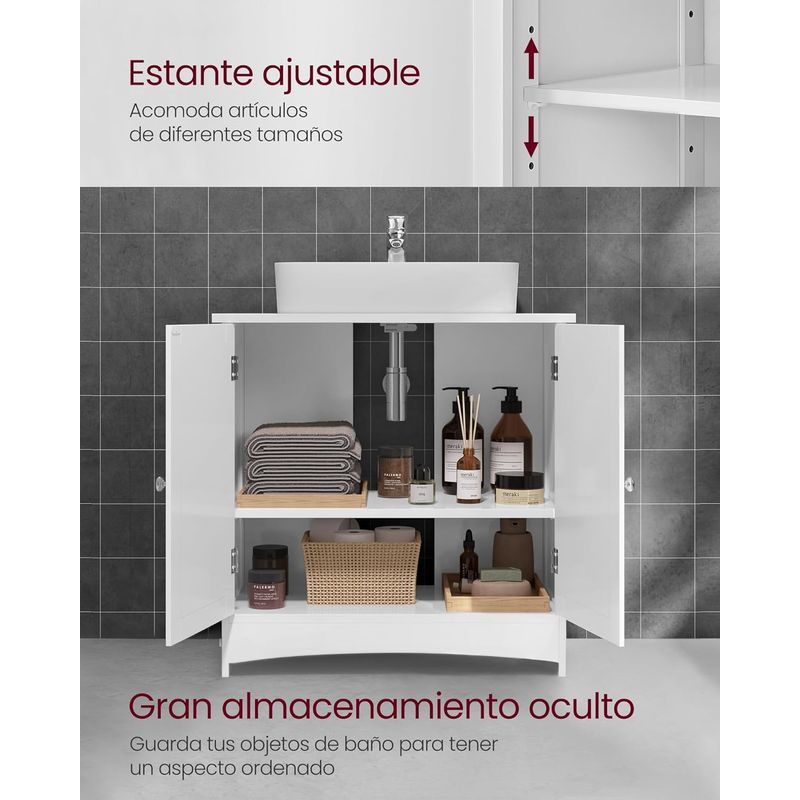 Casa si Gradina - Mobilier - Mobilier baie - Corpuri baie - Dulap baie baza lavoar, cu 2 usi, 2 rafturi, alb 60x60x30 cm, alb - Infinity.ro