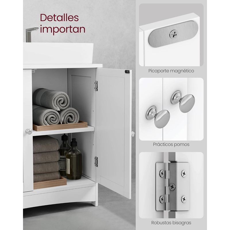 Casa si Gradina - Mobilier - Mobilier baie - Corpuri baie - Dulap baie baza lavoar, cu 2 usi, 2 rafturi, alb 60x60x30 cm, alb - Infinity.ro