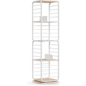 Biblioteca rotativa 360 grade, cadru metalic, cu 5 polite MDF, 43x43x158cm, alb