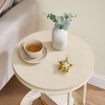 Casa si Gradina - Mobilier - Mese si birouri - Masute de cafea - Masuta laterala tip noptiera, rotunda cu cos depozitare, cadru metalic, 40x55 cm, crem - Infinity.ro