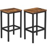 Casa si Gradina - Mobilier - Scaune si fotolii - Scaune - Set 2 scaune bar inalte, sezut dreptunghiular, cadru din otel, 40x30x65cm, stil industrial, maro rustic si negru - Infinity.ro