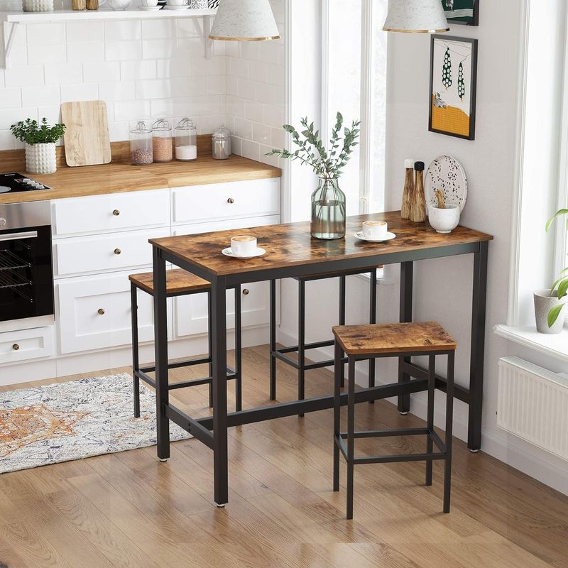 Casa si Gradina - Mobilier - Scaune si fotolii - Scaune - Set 2 scaune bar inalte, sezut dreptunghiular, cadru din otel, 40x30x65cm, stil industrial, maro rustic si negru - Infinity.ro