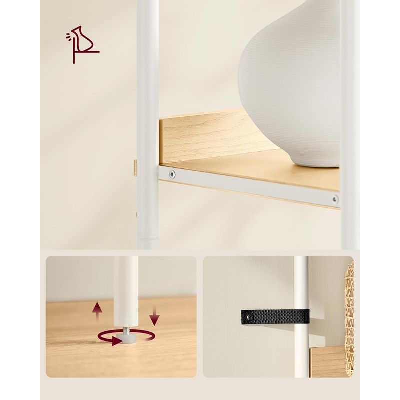 Casa si Gradina - Mobilier - Biblioteci si rafturi - Biblioteci - Biblioteca cu 6 etaje, cadru metalic, usa cu efect ratan Boho, 30x40x175 cm, alb si bej - Infinity.ro