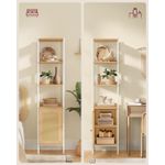 Casa si Gradina - Mobilier - Biblioteci si rafturi - Biblioteci - Biblioteca cu 6 etaje, cadru metalic, usa cu efect ratan Boho, 30x40x175 cm, alb si bej - Infinity.ro