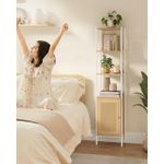 Casa si Gradina - Mobilier - Biblioteci si rafturi - Biblioteci - Biblioteca cu 6 etaje, cadru metalic, usa cu efect ratan Boho, 30x40x175 cm, alb si bej - Infinity.ro