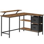 Casa si Gradina - Mobilier - Mese si birouri - Birouri - Birou in forma de L, suport monitor, 2 rafturi si 2 sertare, 105x135x76 cm, maro rustic - Infinity.ro