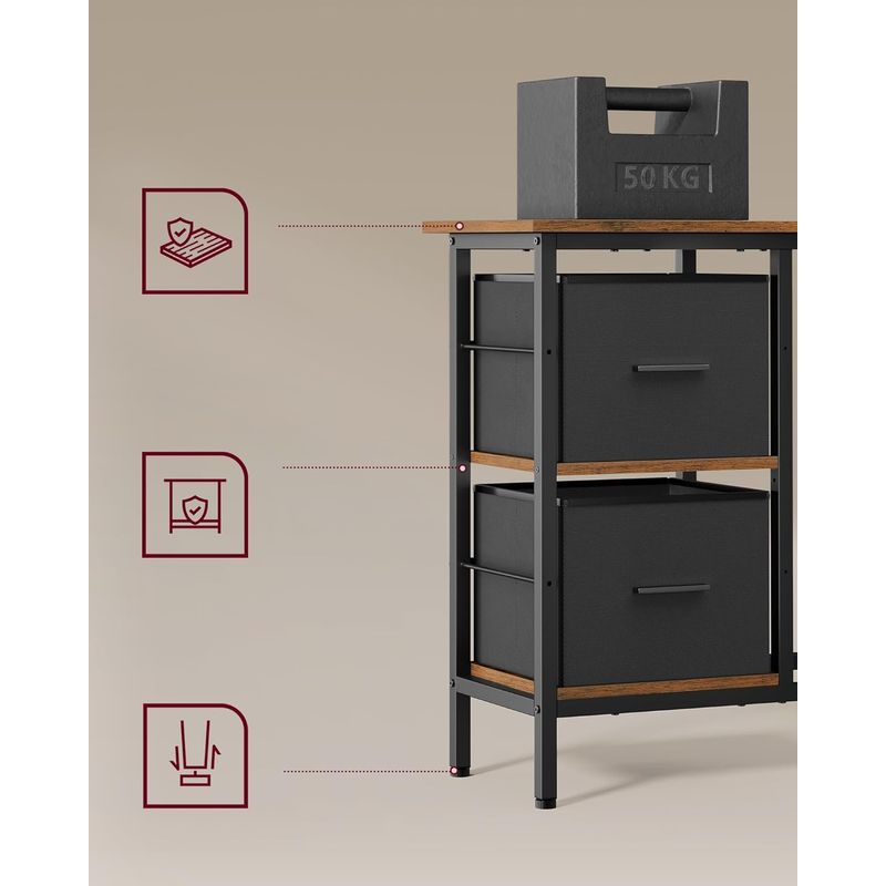 Casa si Gradina - Mobilier - Mese si birouri - Birouri - Birou in forma de L, suport monitor, 2 rafturi si 2 sertare, 105x135x76 cm, maro rustic - Infinity.ro