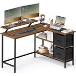 Casa si Gradina - Mobilier - Mese si birouri - Birouri - Birou in forma de L, suport monitor, 2 rafturi si 2 sertare, 105x135x76 cm, maro rustic - Infinity.ro