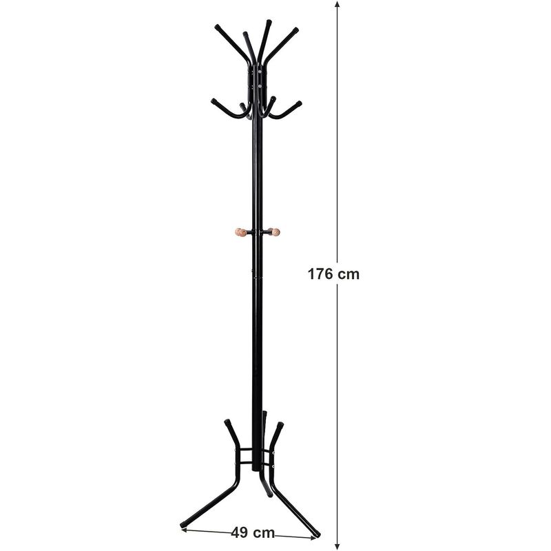 Casa si Gradina - Mobilier - Organizare si depozitare - Cuiere - Cuier pentru haine, din otel, tip pom, cu 12 carlige, 176cm, negru - Infinity.ro