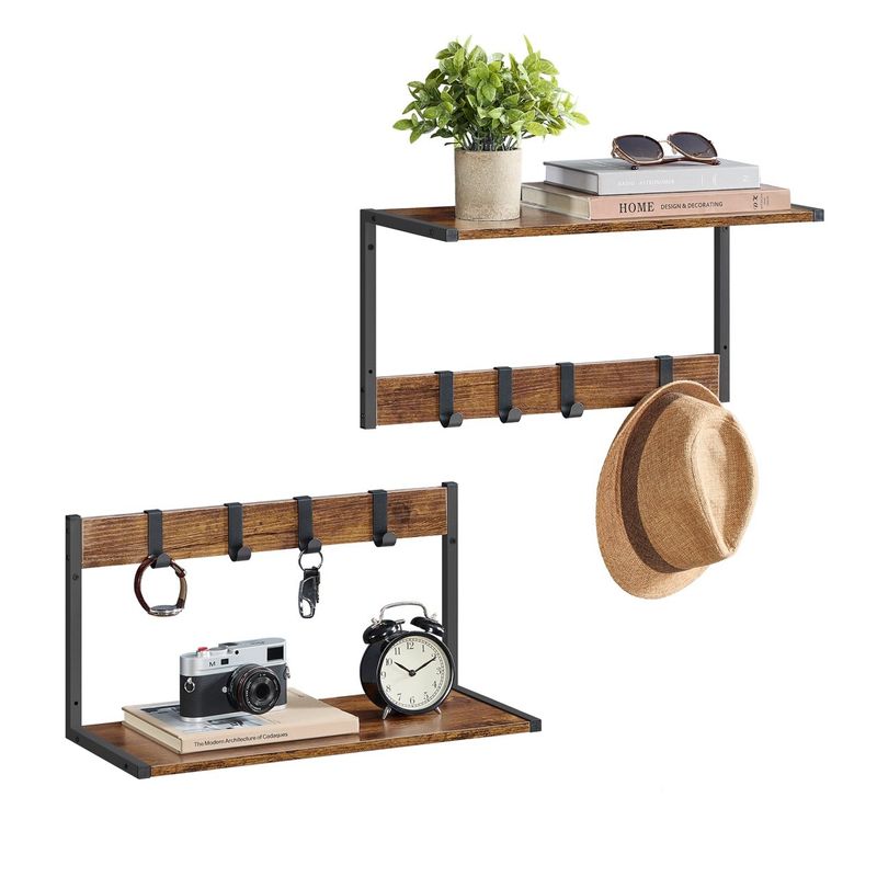 Casa si Gradina - Mobilier - Organizare si depozitare - Cuiere - Cuier perete set 2 bucati, PAL si cadru metalic, 50x24x27 cm, maro rustic - Infinity.ro
