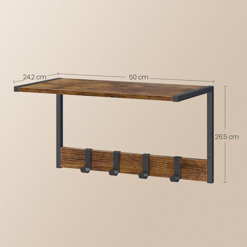Casa si Gradina - Mobilier - Organizare si depozitare - Cuiere - Cuier perete set 2 bucati, PAL si cadru metalic, 50x24x27 cm, maro rustic - Infinity.ro