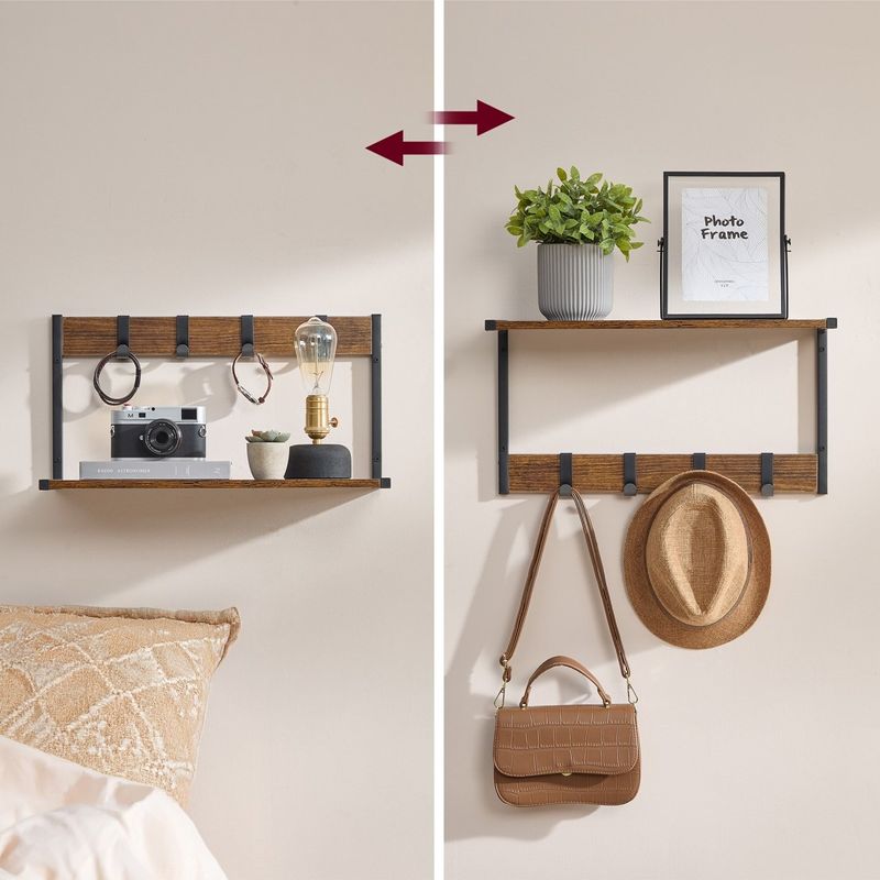 Casa si Gradina - Mobilier - Organizare si depozitare - Cuiere - Cuier perete set 2 bucati, PAL si cadru metalic, 50x24x27 cm, maro rustic - Infinity.ro