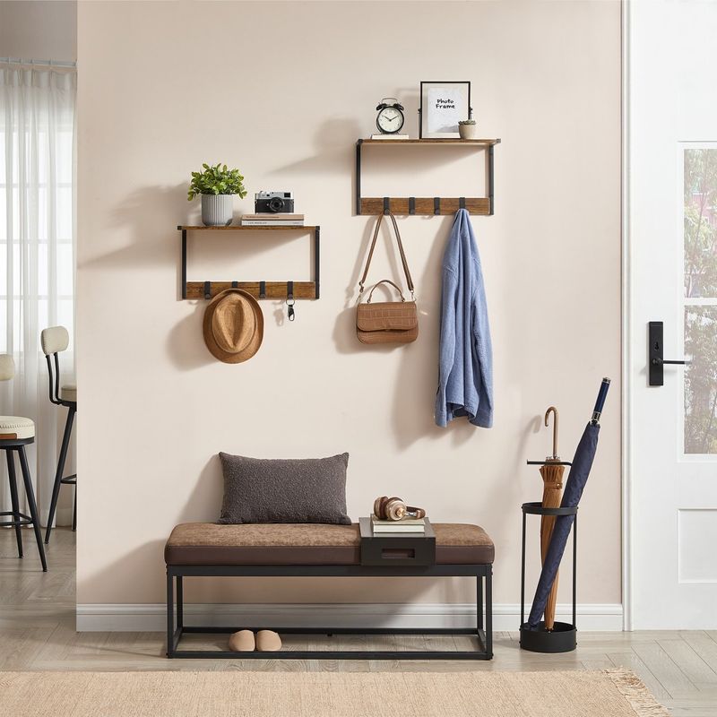 Casa si Gradina - Mobilier - Organizare si depozitare - Cuiere - Cuier perete set 2 bucati, PAL si cadru metalic, 50x24x27 cm, maro rustic - Infinity.ro