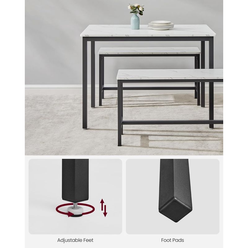 Casa si Gradina - Mobilier - Mese si birouri - Mese living - Masa de bar cu 2 banci, design industrial, 110x70x75 cm, alb marmura - Infinity.ro