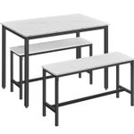 Casa si Gradina - Mobilier - Mese si birouri - Mese living - Masa de bar cu 2 banci, design industrial, 110x70x75 cm, alb marmura - Infinity.ro