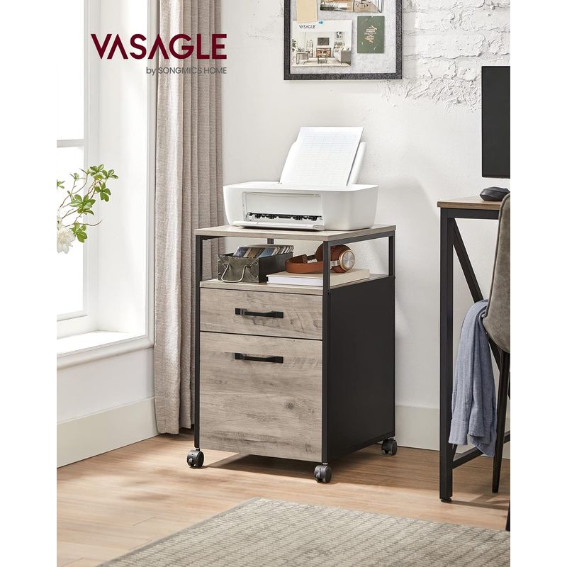 Casa si Gradina - Mobilier - Mese si birouri - Birouri - Dulap mobil 42x44x69 cm, cu 2 sertare si roti cu frana, compartiment deschis si suport dosare, PAL si otel, gri si negru - Infinity.ro