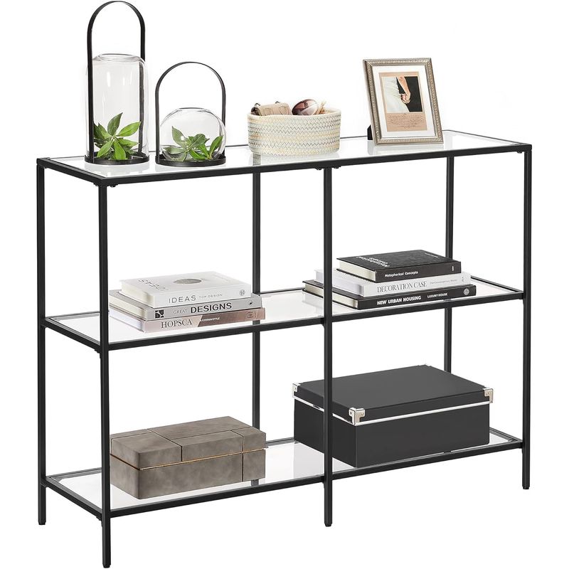 Casa si Gradina - Mobilier - Mese si birouri - Masute de cafea - Masa de intrare, pe 3 nivele, blat din sticla securizata, cadru metalic, 30x100x73cm, negru - Infinity.ro
