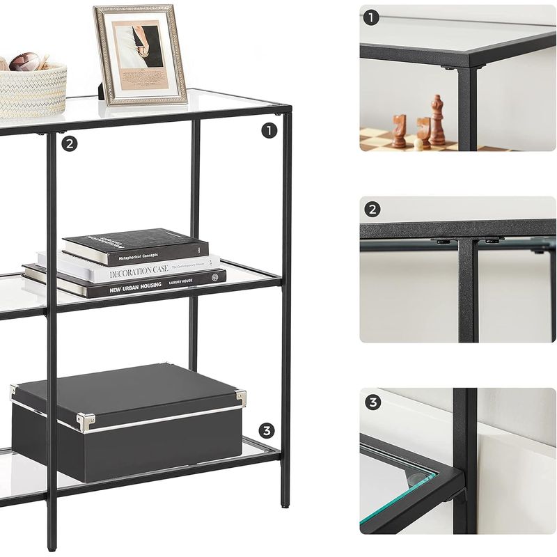 Casa si Gradina - Mobilier - Mese si birouri - Masute de cafea - Masa de intrare, pe 3 nivele, blat din sticla securizata, cadru metalic, 30x100x73cm, negru - Infinity.ro