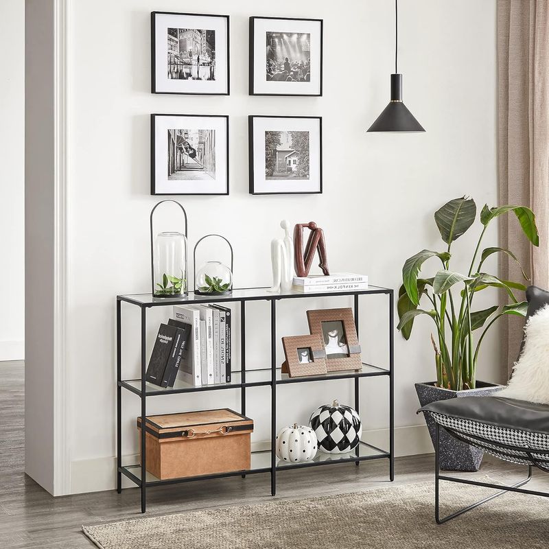 Casa si Gradina - Mobilier - Mese si birouri - Masute de cafea - Masa de intrare, pe 3 nivele, blat din sticla securizata, cadru metalic, 30x100x73cm, negru - Infinity.ro