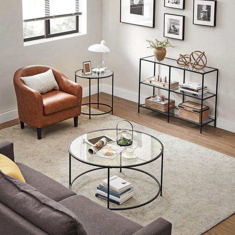Casa si Gradina - Mobilier - Mese si birouri - Masute de cafea - Masa de intrare, pe 3 nivele, blat din sticla securizata, cadru metalic, 30x100x73cm, negru - Infinity.ro