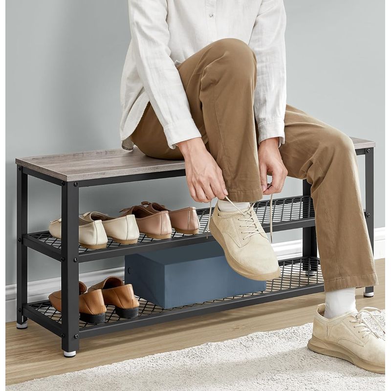 Casa si Gradina - Mobilier - Dulapuri si sifoniere - Dulapuri pantofi - Raft pentru pantofi cu 2 polite, 100x30x45cm, otel, stil industrial, gri - Infinity.ro