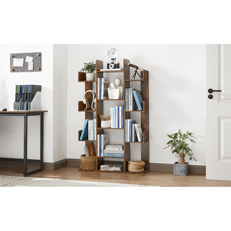 Casa si Gradina - Mobilier - Biblioteci si rafturi - Biblioteci - Biblioteca stil arbore, cu 13 rafturi de depozitare, colturi rotunjite, 86x25x140cm, maro rustic - Infinity.ro