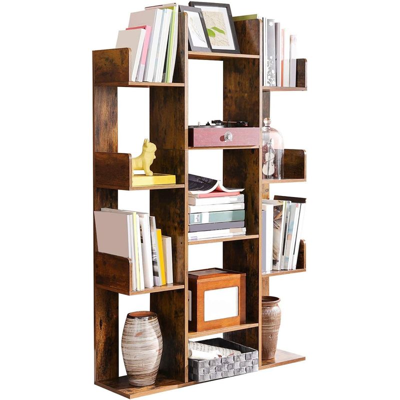 Casa si Gradina - Mobilier - Biblioteci si rafturi - Biblioteci - Biblioteca stil arbore, cu 13 rafturi de depozitare, colturi rotunjite, 86x25x140cm, maro rustic - Infinity.ro