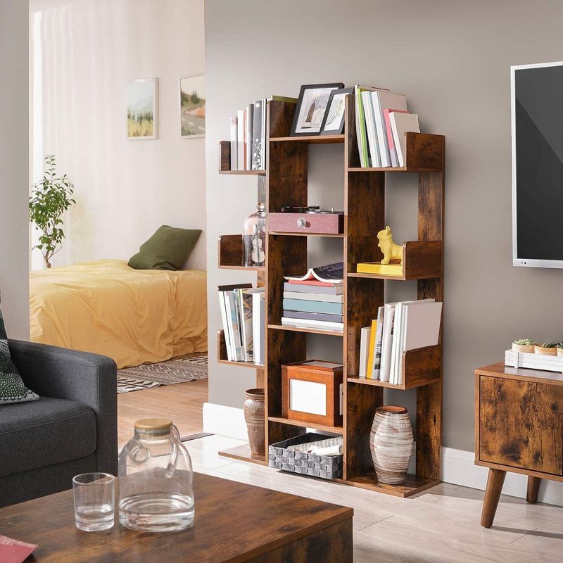 Casa si Gradina - Mobilier - Biblioteci si rafturi - Biblioteci - Biblioteca stil arbore, cu 13 rafturi de depozitare, colturi rotunjite, 86x25x140cm, maro rustic - Infinity.ro