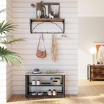 Casa si Gradina - Mobilier - Dulapuri si sifoniere - Dulapuri pantofi - Raft pentru pantofi cu 2 polite, 73x30x45cm, otel, stil industrial, gri stejar si negru - Infinity.ro