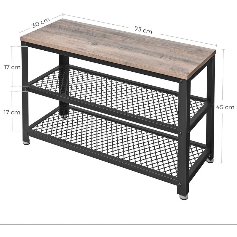 Casa si Gradina - Mobilier - Dulapuri si sifoniere - Dulapuri pantofi - Raft pentru pantofi cu 2 polite, 73x30x45cm, otel, stil industrial, gri stejar si negru - Infinity.ro