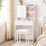 Casa si Gradina - Mobilier - Comode si corpuri - Masute de toaleta - Masuta de toaleta cu oglinda, rafturi reglabile si sertar pentru cosmetice, 70x40x136cm, alb - Infinity.ro