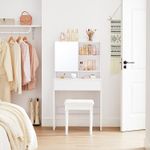 Casa si Gradina - Mobilier - Comode si corpuri - Masute de toaleta - Masuta de toaleta cu oglinda, rafturi reglabile si sertar pentru cosmetice, 70x40x136cm, alb - Infinity.ro