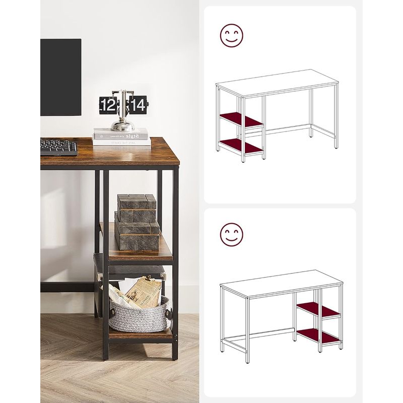 Casa si Gradina - Mobilier - Mese si birouri - Birouri - Birou cu 2 rafturi pe stanga sau dreapta, cadru din otel, 60x120x75cm, industrial, maro rustic si negru - Infinity.ro
