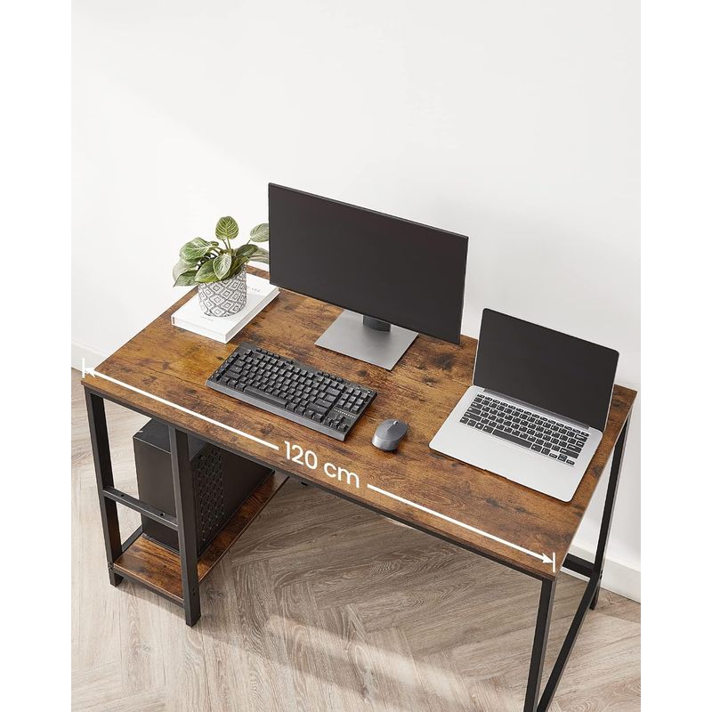 Casa si Gradina - Mobilier - Mese si birouri - Birouri - Birou cu 2 rafturi pe stanga sau dreapta, cadru din otel, 60x120x75cm, industrial, maro rustic si negru - Infinity.ro