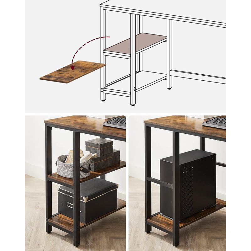 Casa si Gradina - Mobilier - Mese si birouri - Birouri - Birou cu 2 rafturi pe stanga sau dreapta, cadru din otel, 60x120x75cm, industrial, maro rustic si negru - Infinity.ro