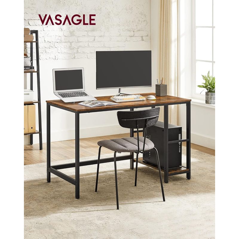 Casa si Gradina - Mobilier - Mese si birouri - Birouri - Birou cu 2 rafturi pe stanga sau dreapta, cadru din otel, 60x120x75cm, industrial, maro rustic si negru - Infinity.ro