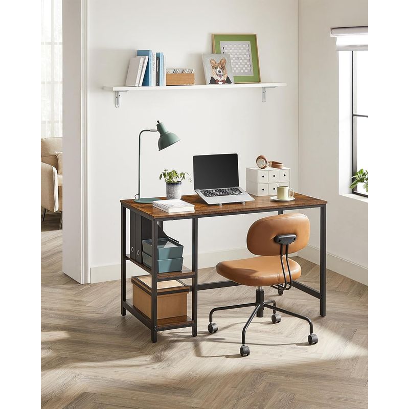Casa si Gradina - Mobilier - Mese si birouri - Birouri - Birou cu 2 rafturi pe stanga sau dreapta, cadru din otel, 60x120x75cm, industrial, maro rustic si negru - Infinity.ro