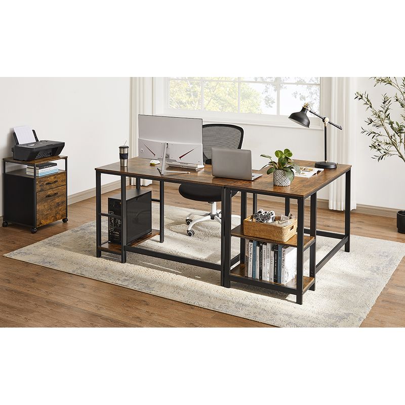 Casa si Gradina - Mobilier - Mese si birouri - Birouri - Birou cu 2 rafturi pe stanga sau dreapta, cadru din otel, 60x120x75cm, industrial, maro rustic si negru - Infinity.ro