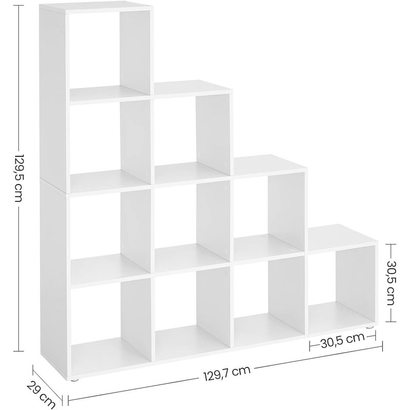 Casa si Gradina - Mobilier - Biblioteci si rafturi - Biblioteci - VASAGLE Biblioteca cu 10 compartimente, unitate de depozitare pentru decoratiuni, din lemn, 29x129x129cm, alb - Infinity.ro