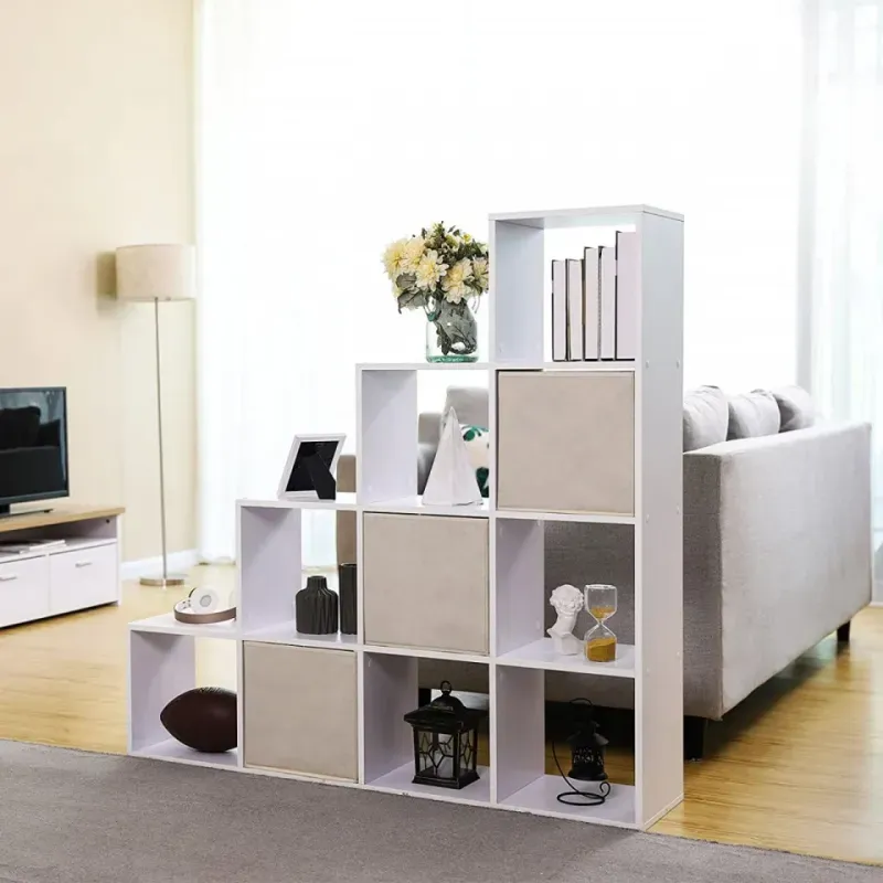 Casa si Gradina - Mobilier - Biblioteci si rafturi - Biblioteci - VASAGLE Biblioteca cu 10 compartimente, unitate de depozitare pentru decoratiuni, din lemn, 29x129x129cm, alb - Infinity.ro