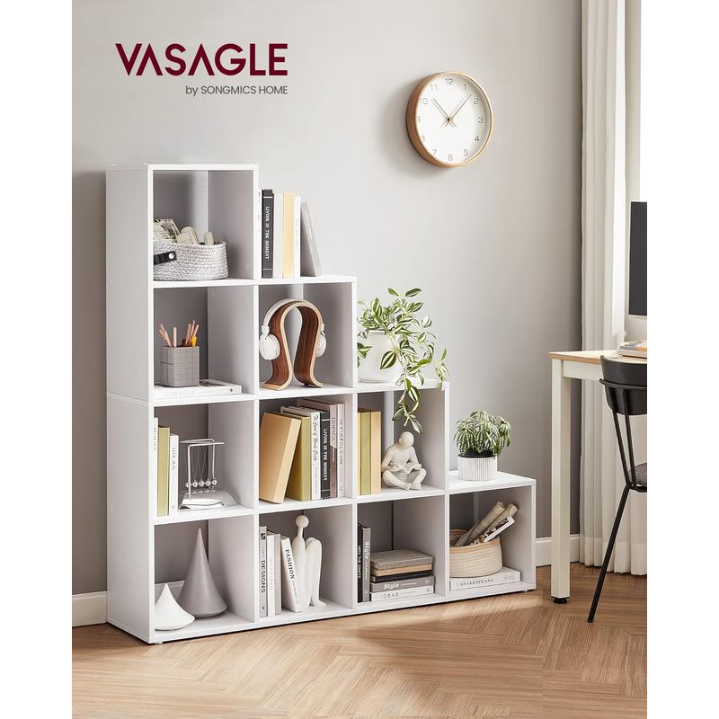 Casa si Gradina - Mobilier - Biblioteci si rafturi - Biblioteci - VASAGLE Biblioteca cu 10 compartimente, unitate de depozitare pentru decoratiuni, din lemn, 29x129x129cm, alb - Infinity.ro
