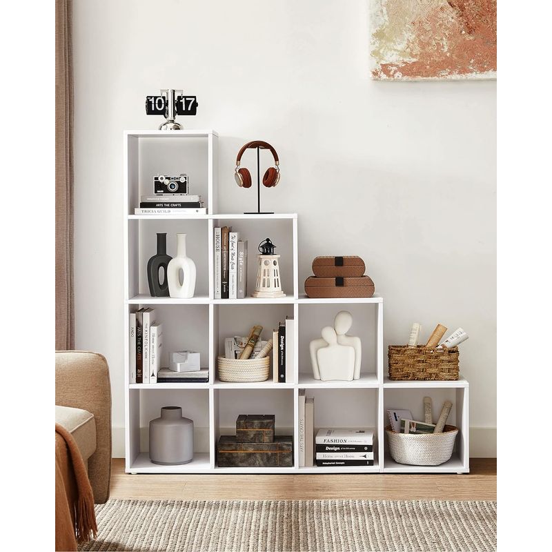 Casa si Gradina - Mobilier - Biblioteci si rafturi - Biblioteci - VASAGLE Biblioteca cu 10 compartimente, unitate de depozitare pentru decoratiuni, din lemn, 29x129x129cm, alb - Infinity.ro
