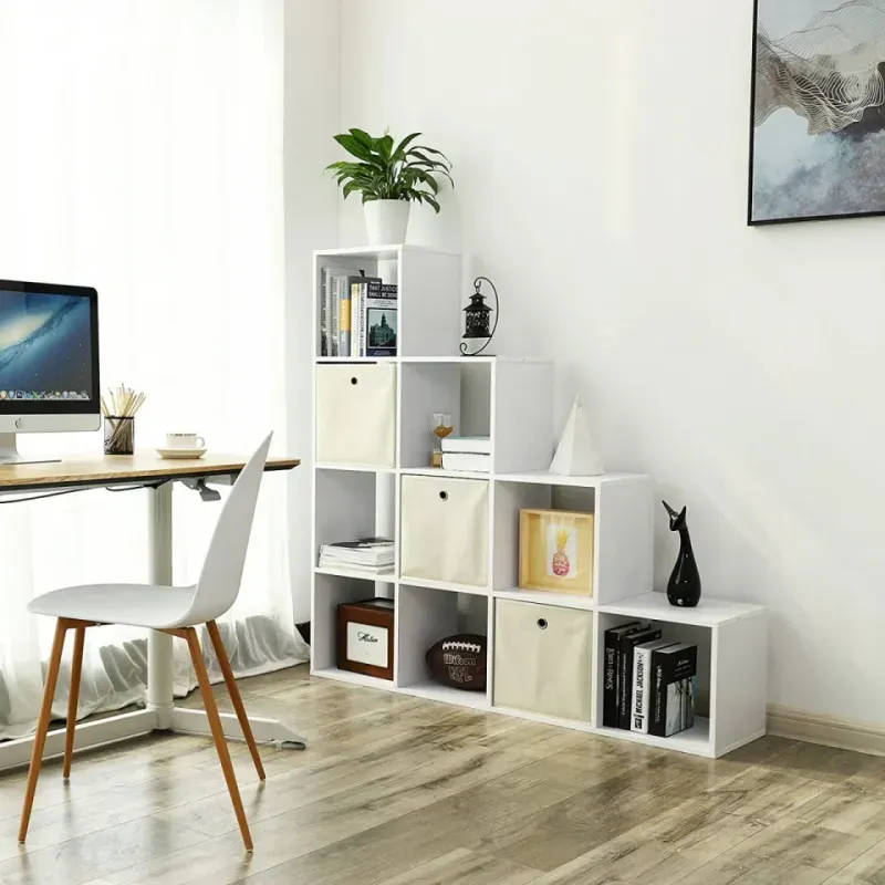 Casa si Gradina - Mobilier - Biblioteci si rafturi - Biblioteci - VASAGLE Biblioteca cu 10 compartimente, unitate de depozitare pentru decoratiuni, din lemn, 29x129x129cm, alb - Infinity.ro
