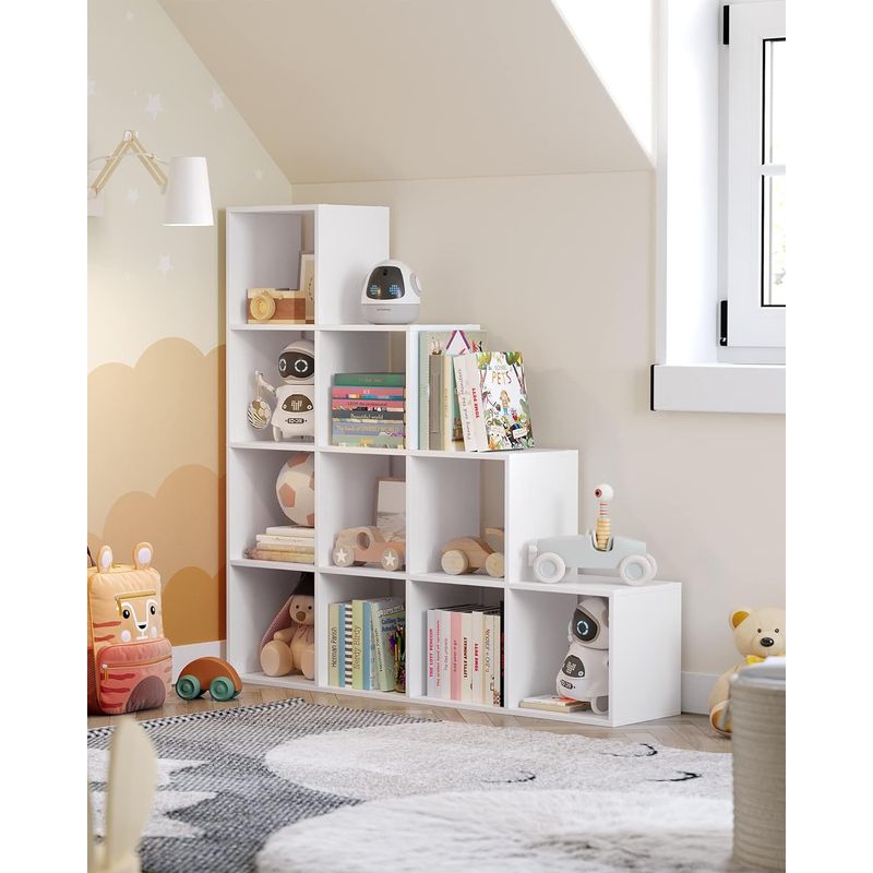 Casa si Gradina - Mobilier - Biblioteci si rafturi - Biblioteci - VASAGLE Biblioteca cu 10 compartimente, unitate de depozitare pentru decoratiuni, din lemn, 29x129x129cm, alb - Infinity.ro