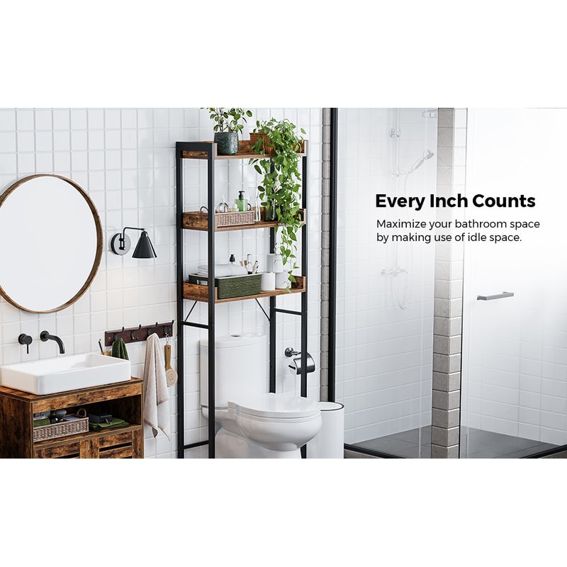 Casa si Gradina - Mobilier - Mobilier baie - Corpuri baie - Raft de depozitare pentru baie, suprapunere peste masina spalat sau vas WC, 25x63x165 cm, maro - Infinity.ro