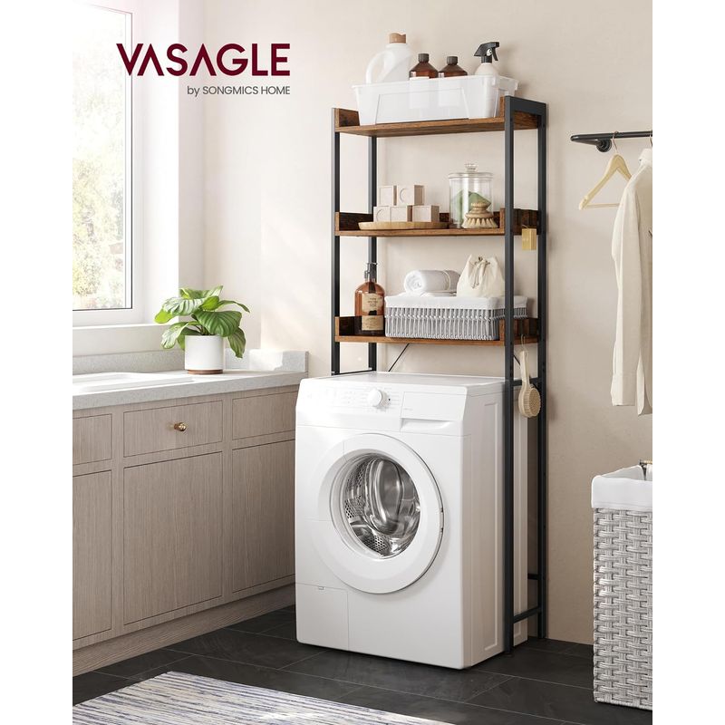 Casa si Gradina - Mobilier - Mobilier baie - Corpuri baie - Raft de depozitare pentru baie, suprapunere peste masina spalat sau vas WC, 25x63x165 cm, maro - Infinity.ro