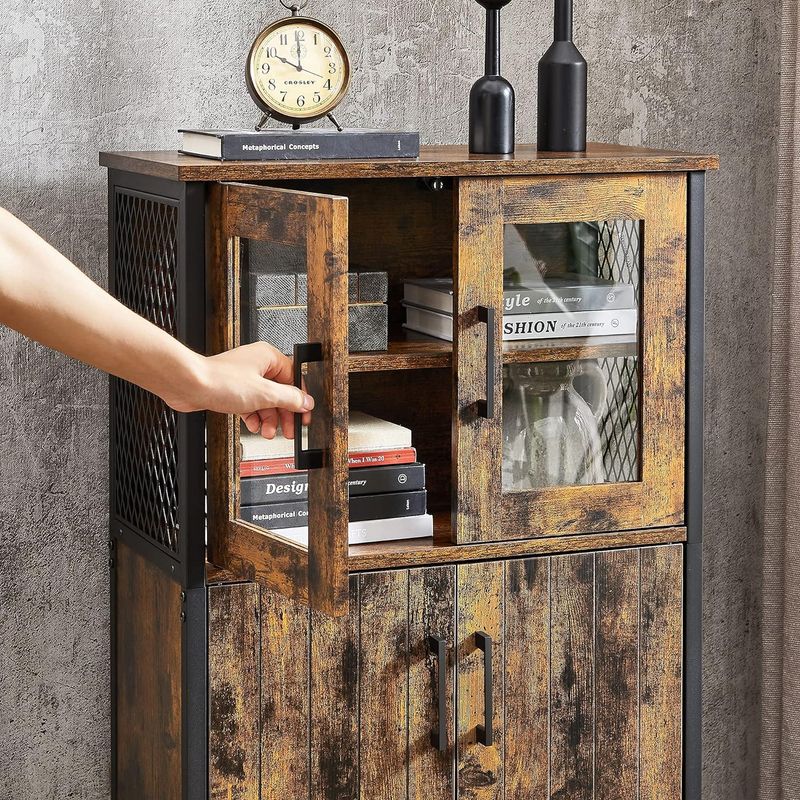 Casa si Gradina - Mobilier - Mobilier baie - Corpuri baie - Dulap multifunctional pentru baie, stil industrial, 60x30x108cm, maro rustic si negru - Infinity.ro